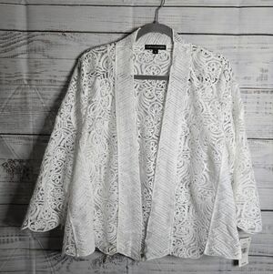NWT Chris Mclaughlin Open Front Crochet Cardigan Womans Size XL White